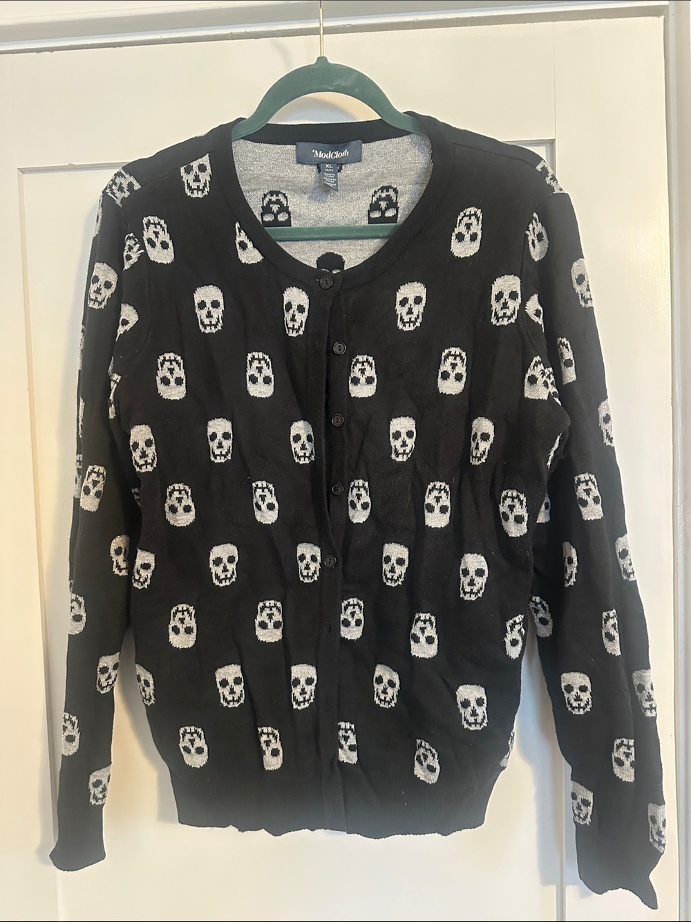 ModCloth Black Cardigan with White Skull Pattern